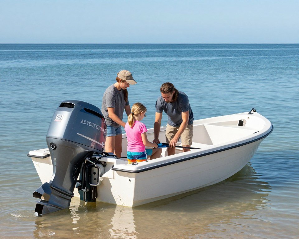 Australian family preparing a boat with a reliable used outboard motor