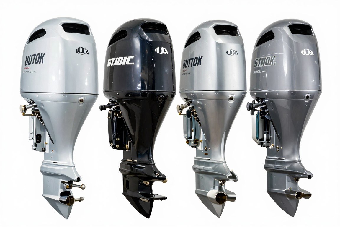 Four-stroke and two-stroke outboard motors prepared for comparison