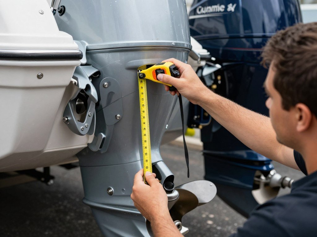 Outboard shaft length guide measurement at a boat transom