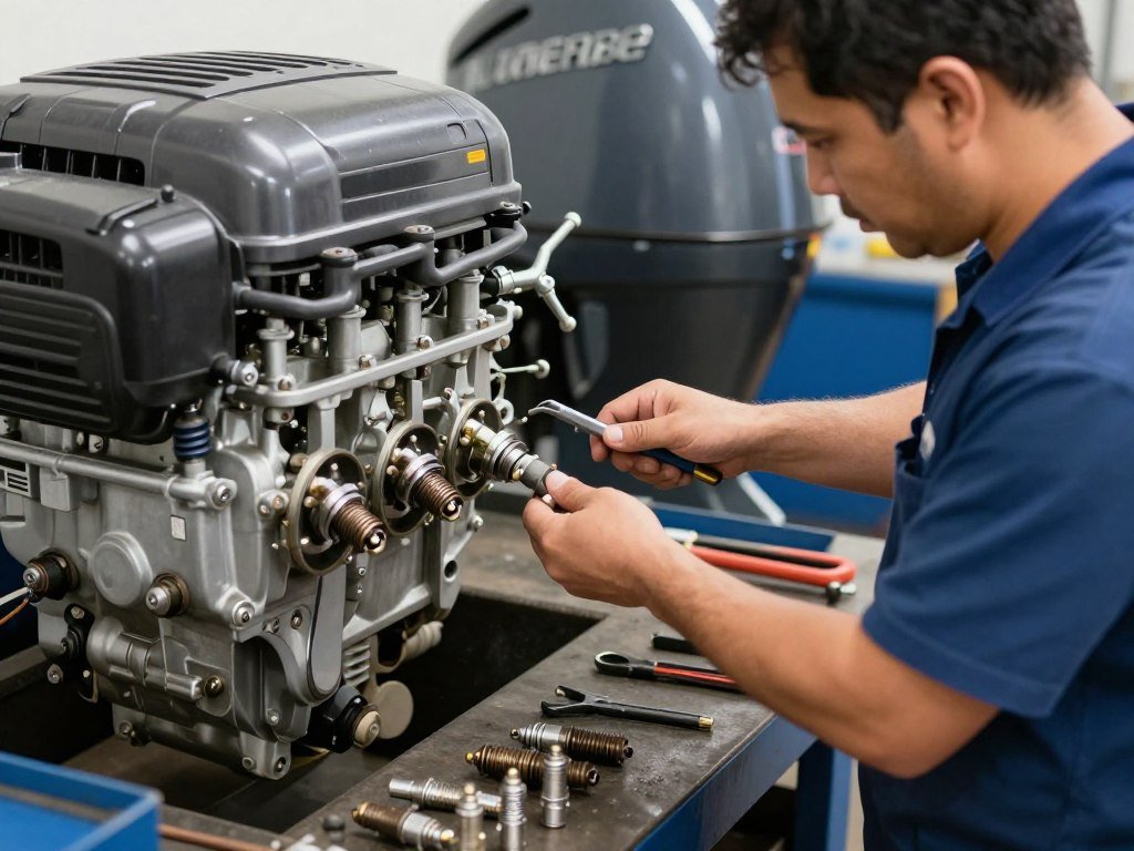 Replacing spark plugs during annual outboard service