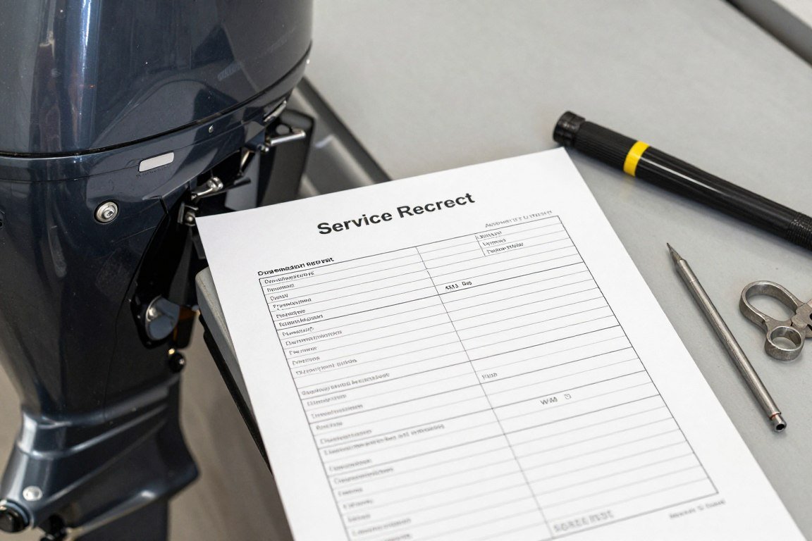 Used outboard motor service records and inspection notes